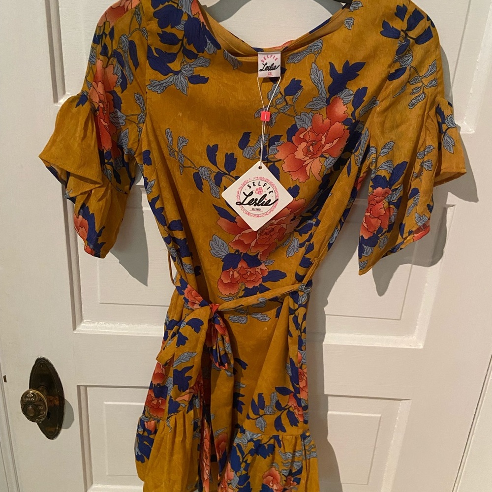 Selfie Leslie Mustard Yellow Floral Dress